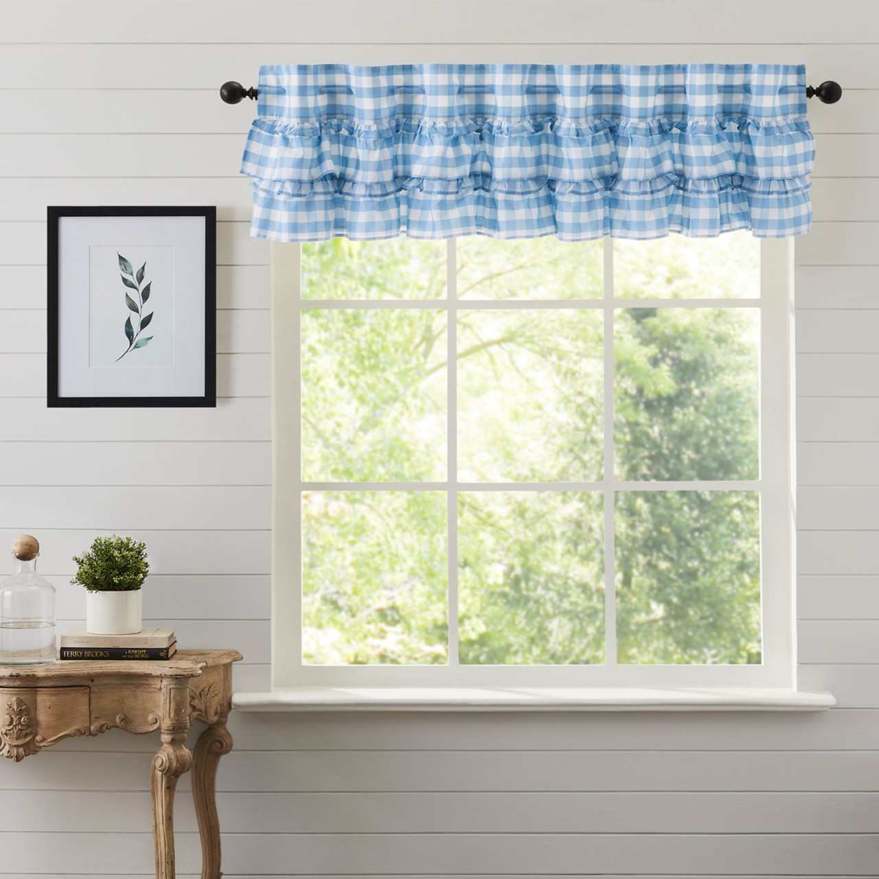 Annie Buffalo Check Blue Ruffled Valance