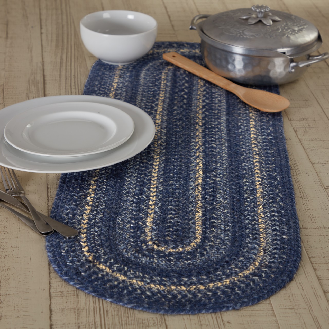 Great Falls Blue Jute Table Runner - Oval - Thumbnail 2