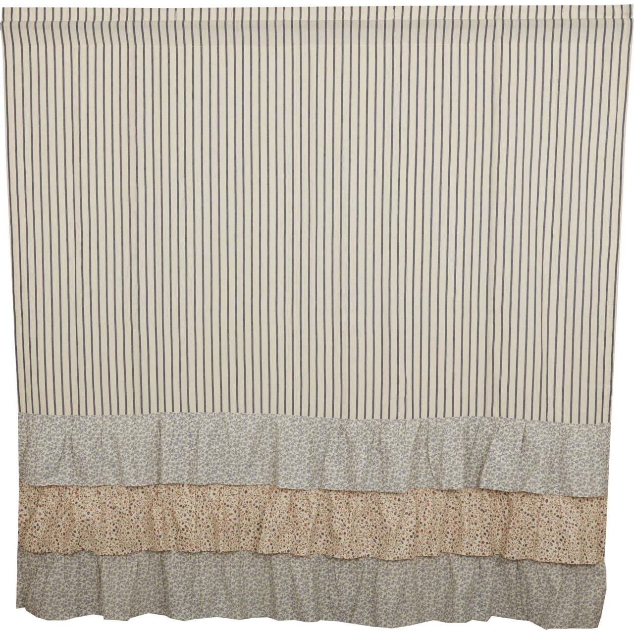 Kaila Ticking Stripe Ruffled Shower Curtain - Country Village Shoppe