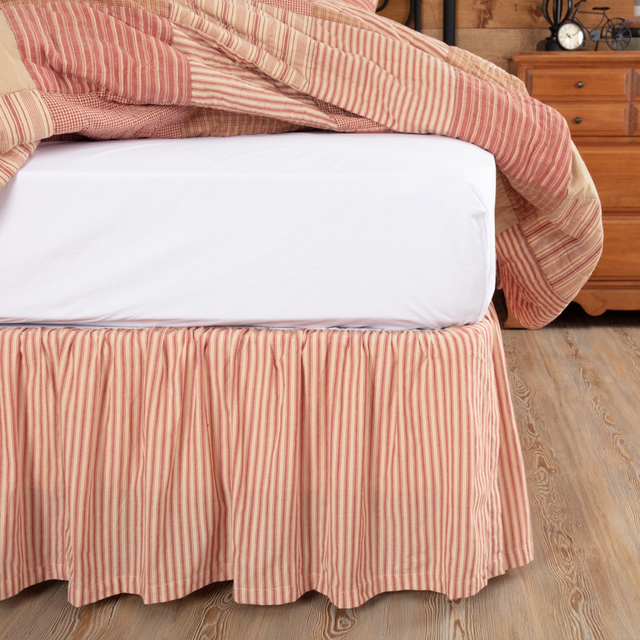 Sawyer Mill Red Ticking Stripe Bed Skirt - Country Village Shoppe