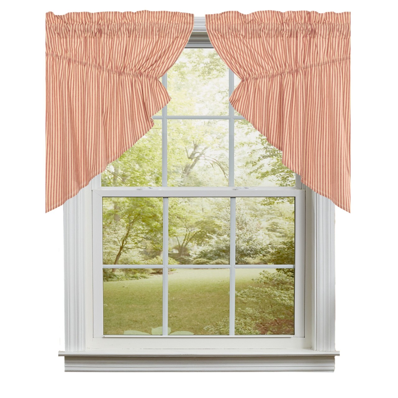 Sawyer Mill Red Ticking Stripe Prairie Gathered Curtains - Thumbnail 3