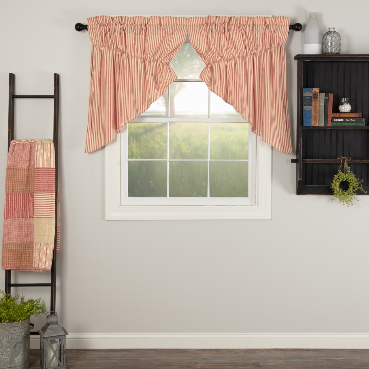 Sawyer Mill Red Ticking Stripe Prairie Gathered Curtains - Thumbnail 4