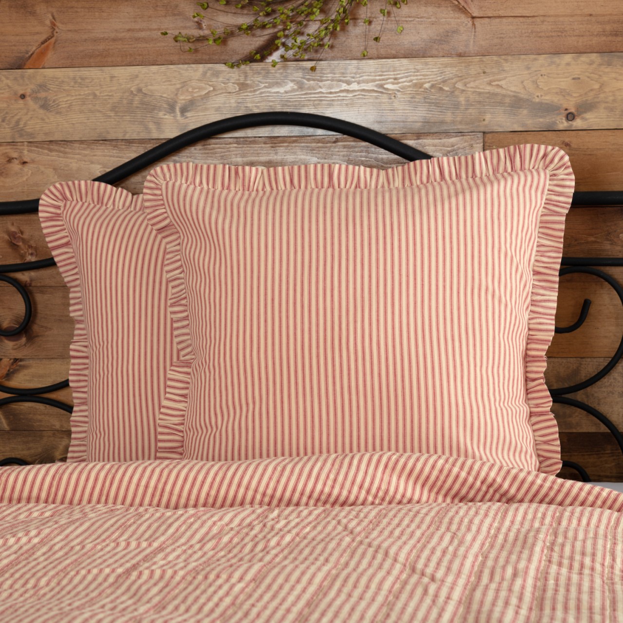 Sawyer Mill Red Ticking Stripe Pillow Sham - Euro Fabric - Thumbnail 5