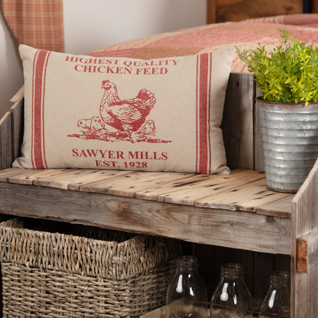 Sawyer Mill Red Hen and Chicks Pillow - Thumbnail 2
