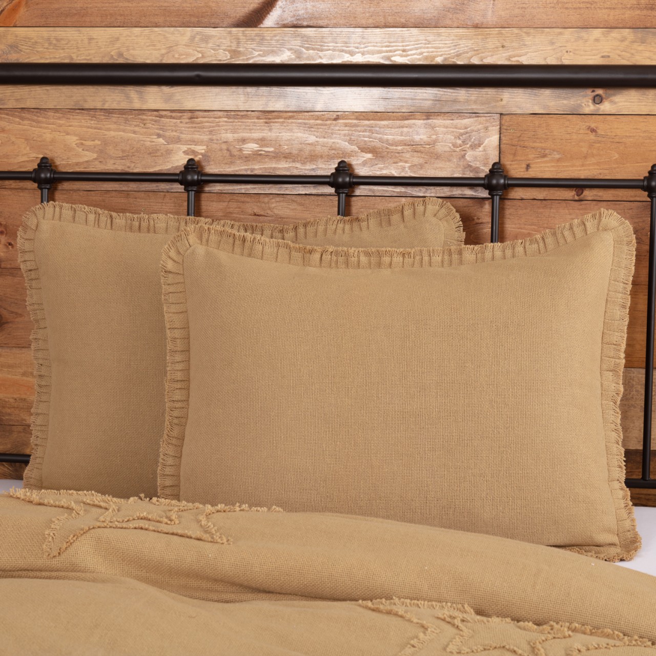 Burlap Natural Fringed Ruffle Pillow Sham - Standard - Thumbnail 3