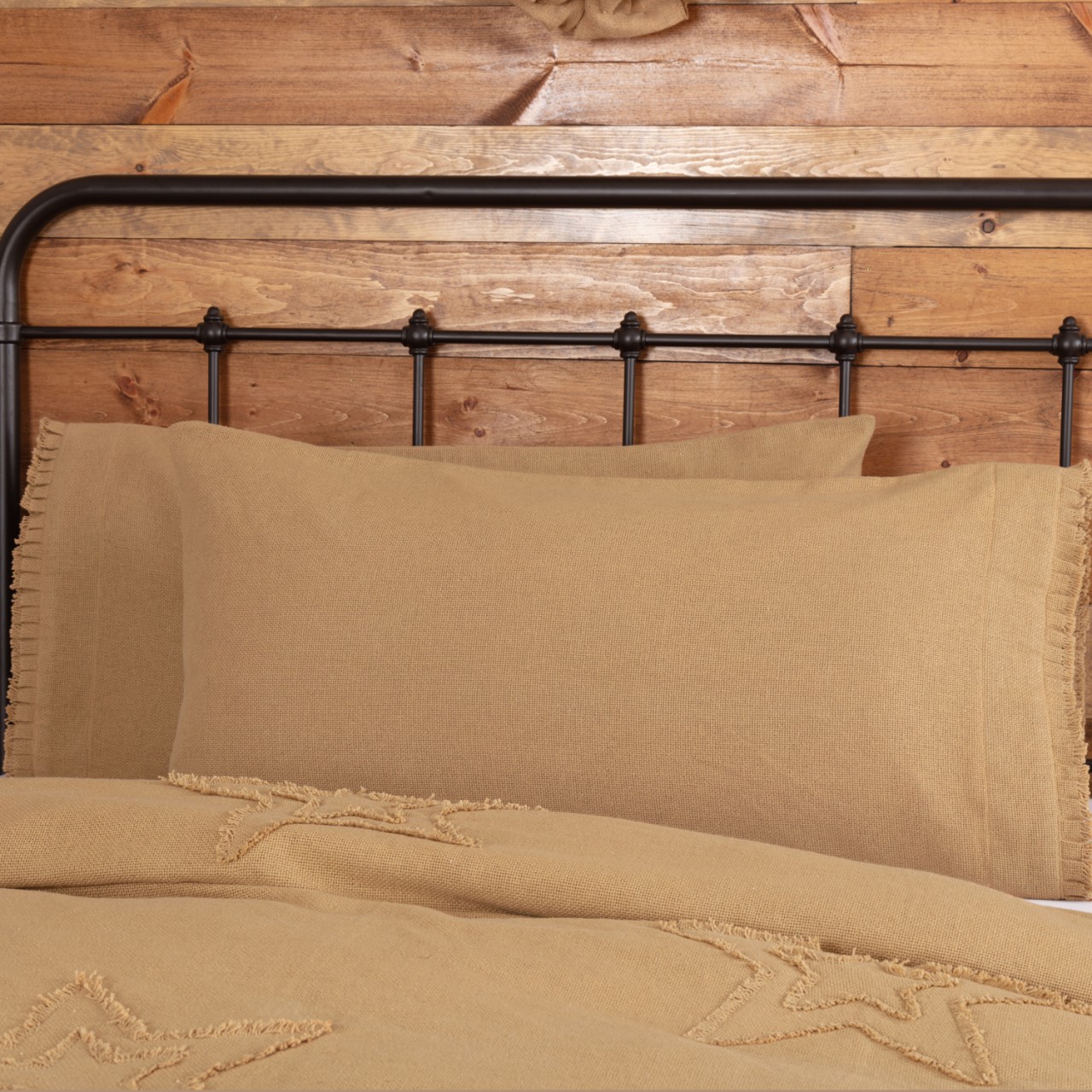 Burlap Natural Fringed Ruffle Pillowcases - King Set of 2 - Thumbnail 2
