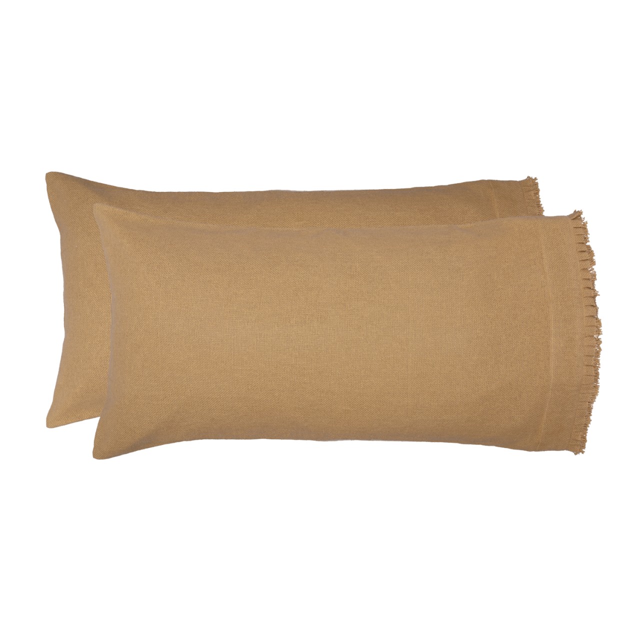 Burlap Natural Fringed Ruffle Pillowcases - King Set of 2 - Thumbnail 3