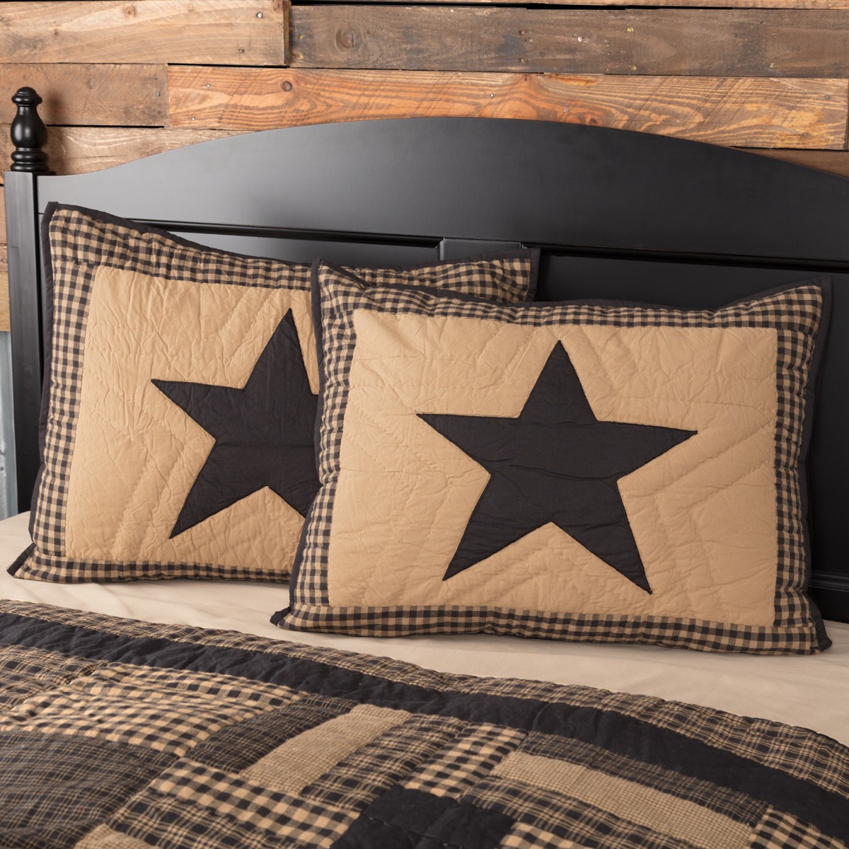 Black Check Star Pillow Sham - King - Thumbnail 4