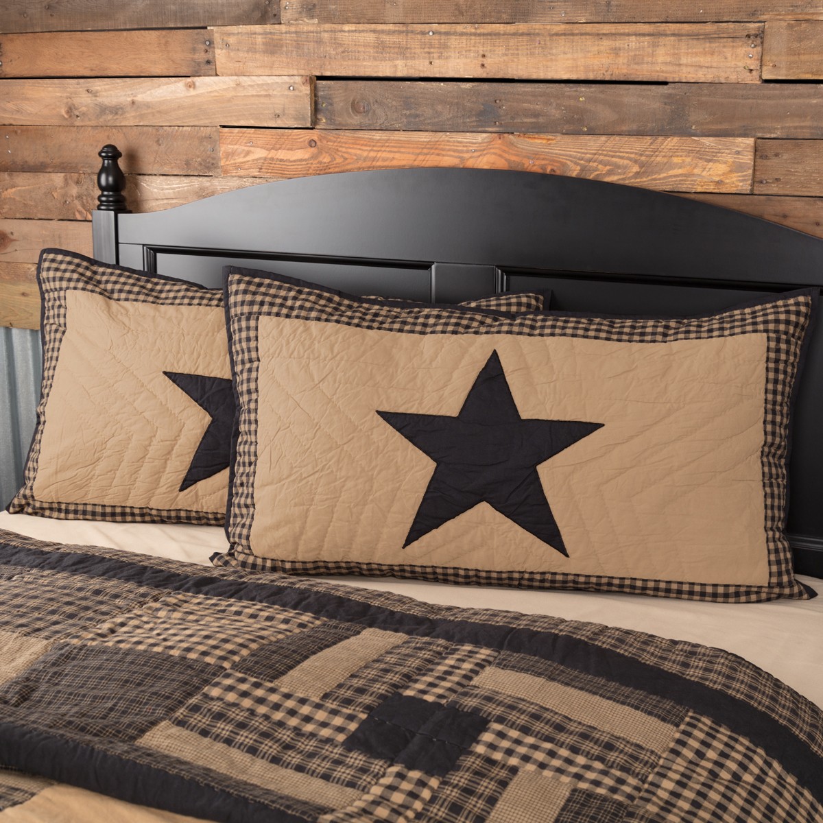Black Check Star Pillow Sham - King - Thumbnail 2