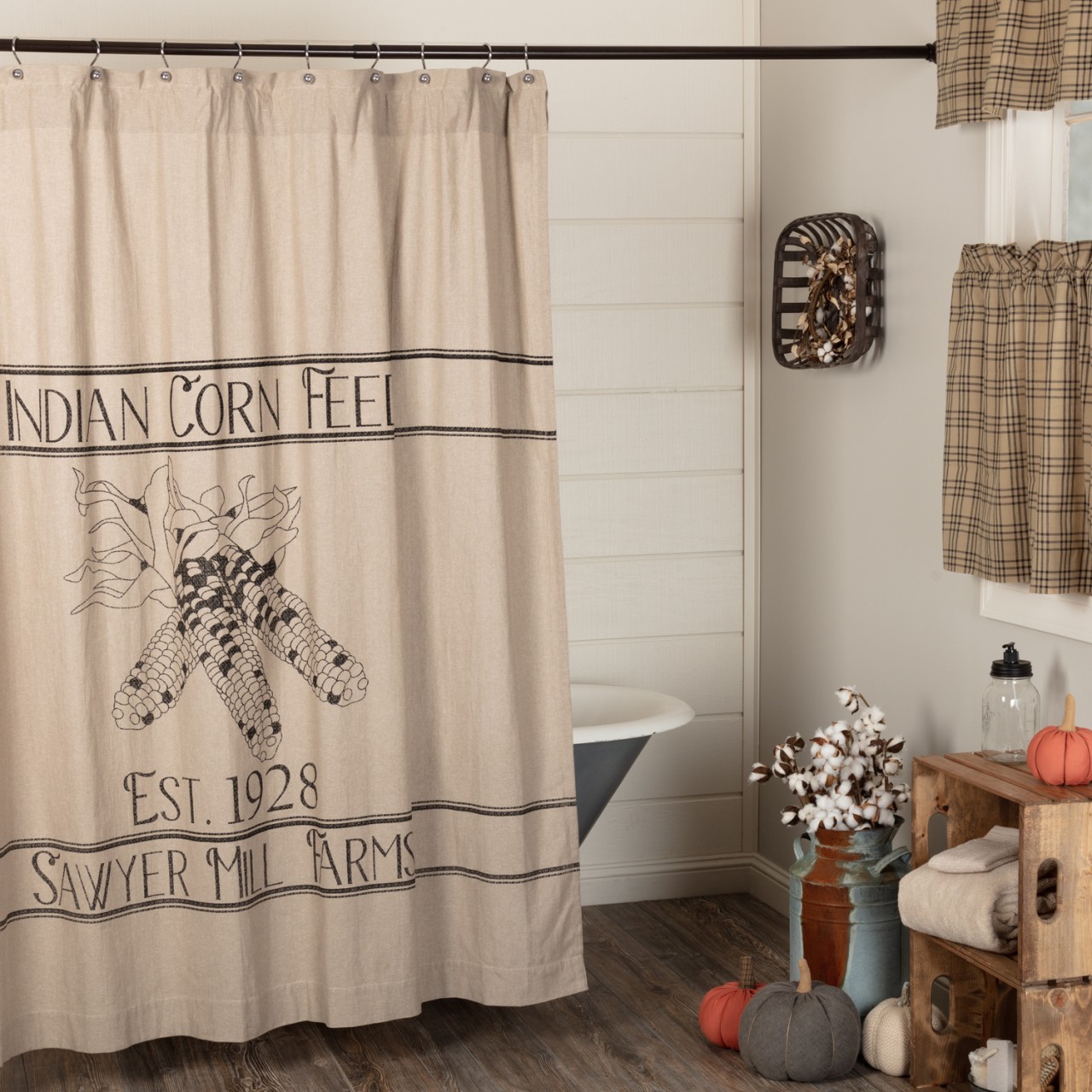 Sawyer Mill Charcoal Corn Feed Shower Curtain - Thumbnail 2