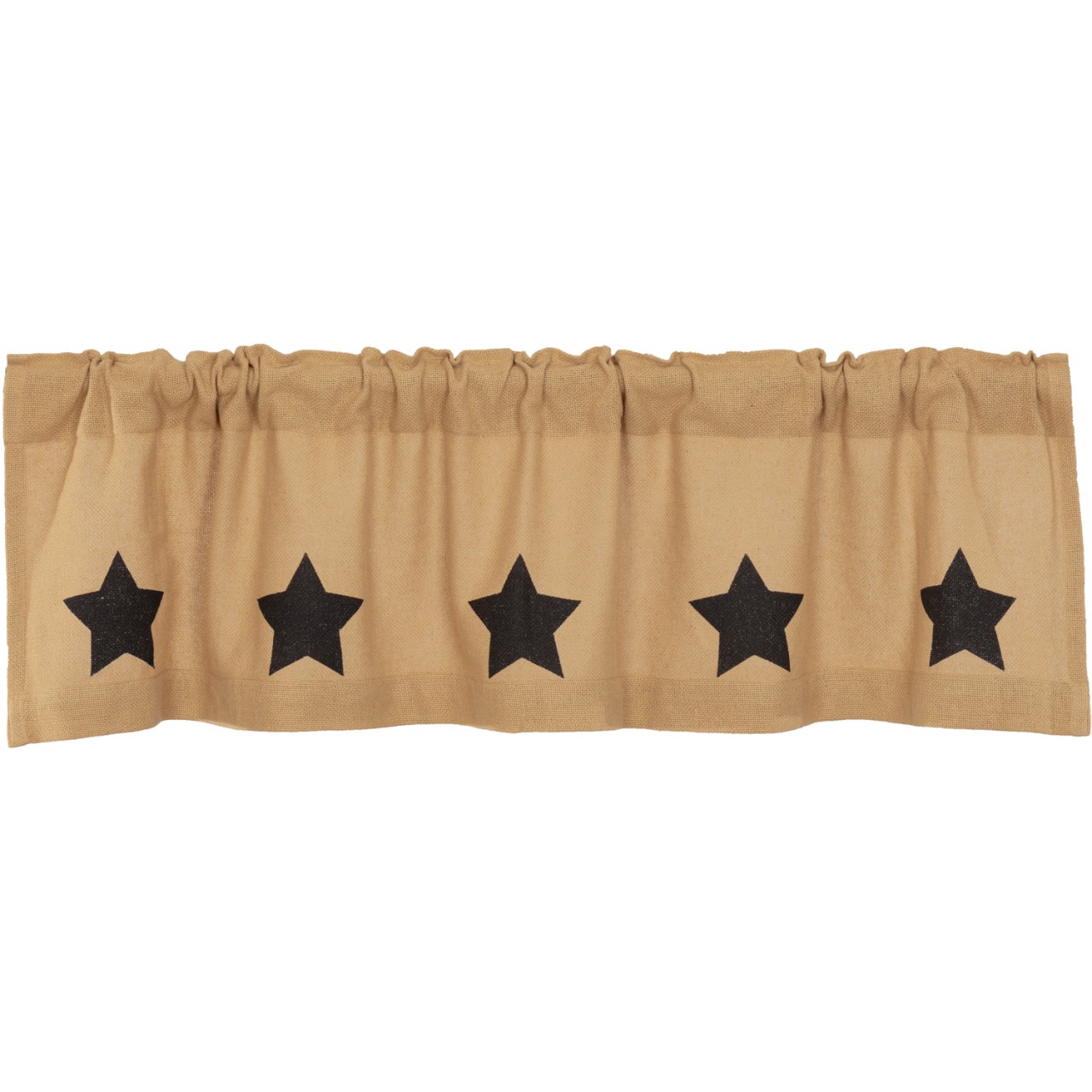 Burlap Natural Black Stars Valance