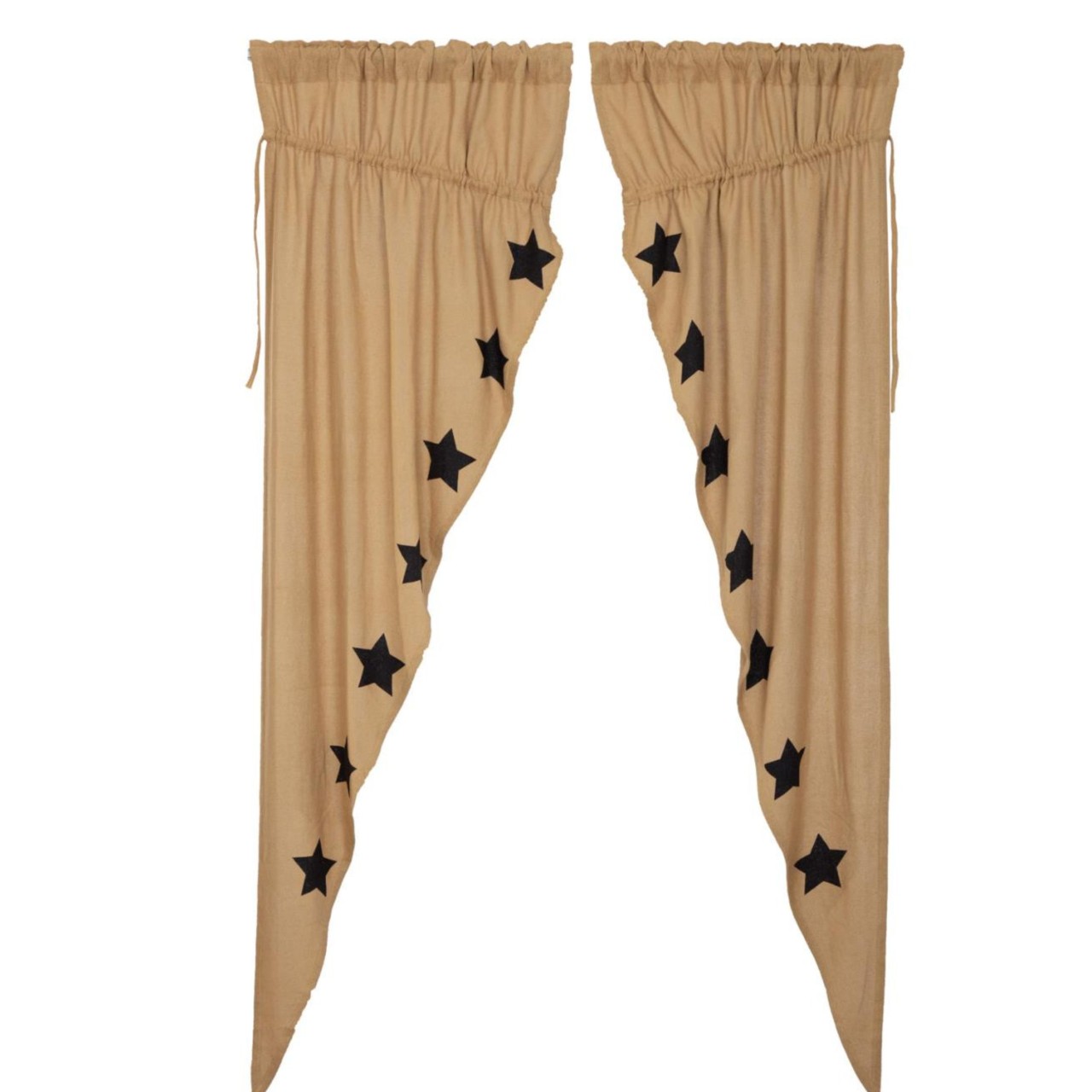 Burlap Natural Black Stars Prairie Gathered Curtains - Thumbnail 2