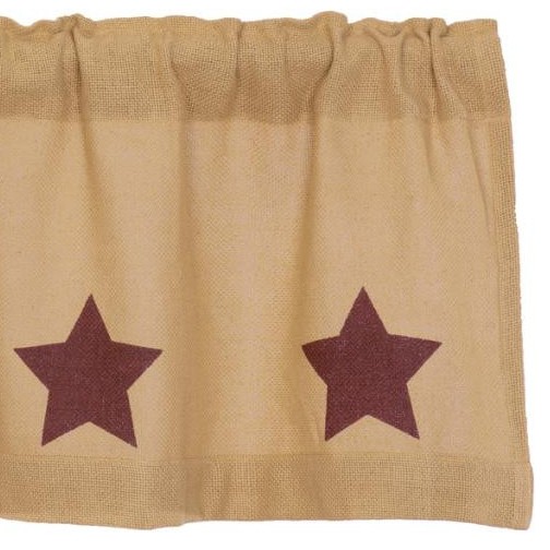 Burlap Natural Burgundy Stars Valance - 60x16 - Thumbnail 3