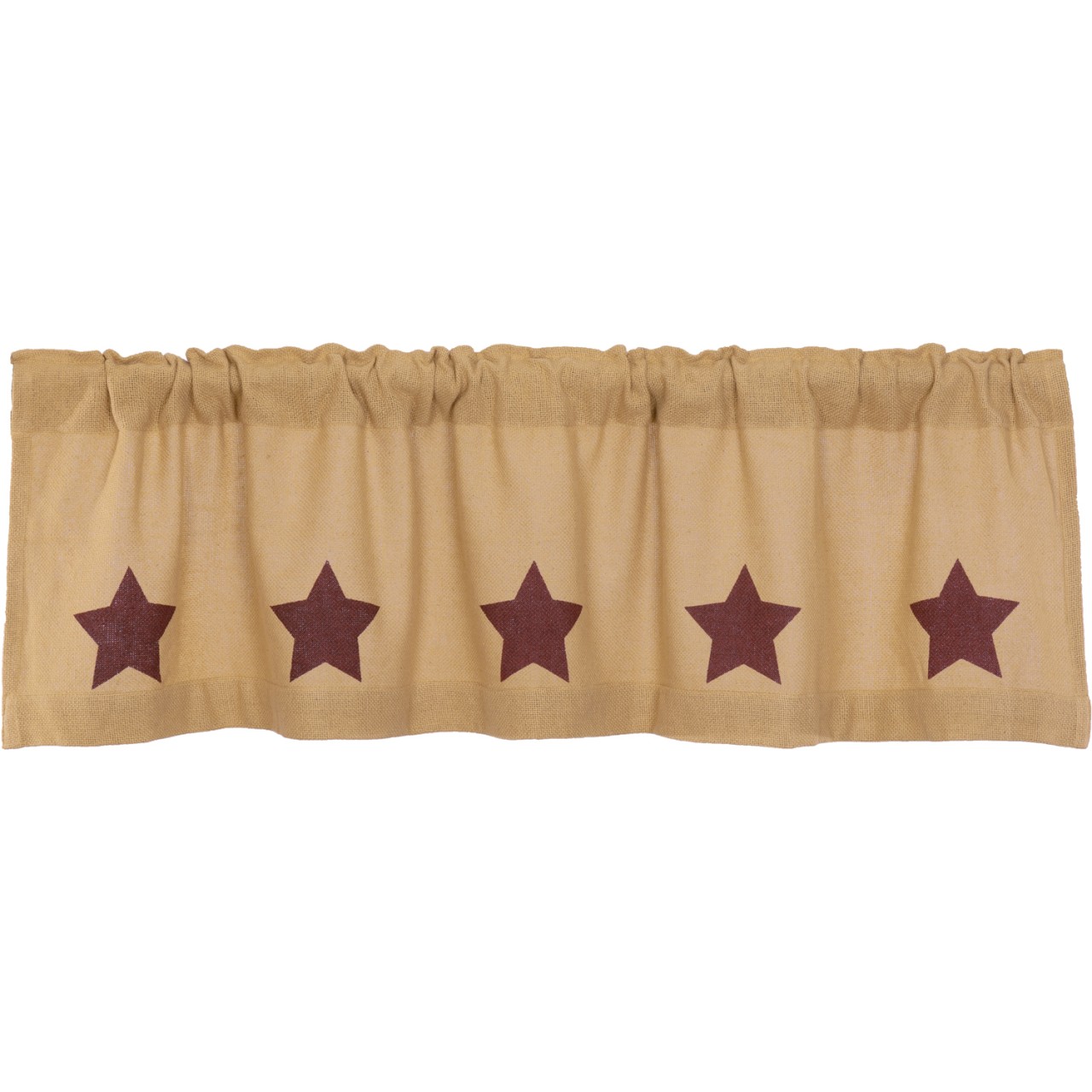 Burlap Natural Burgundy Stars Valance - 60x16