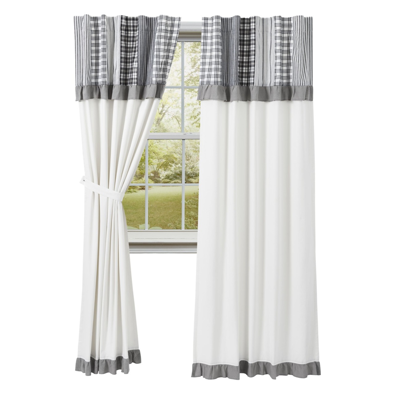 Sawyer Mill Black Panels with Attached Patchwork Valance - Thumbnail 5