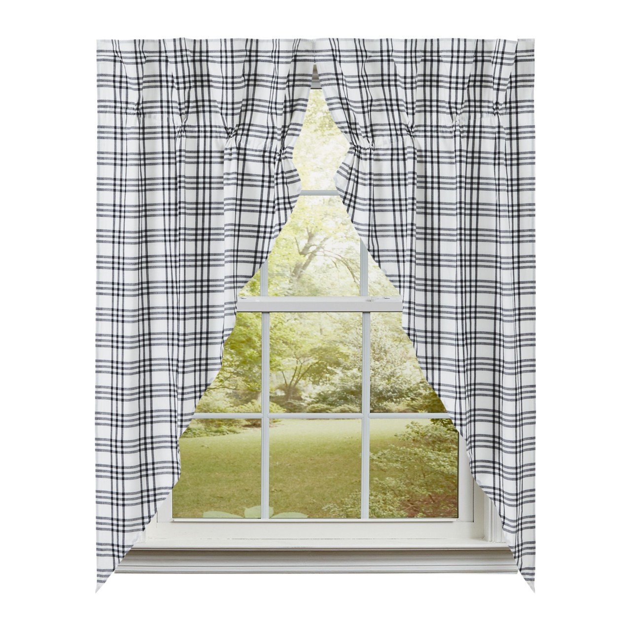Sawyer Mill Black Plaid Prairie Gathered Curtains - Thumbnail 5