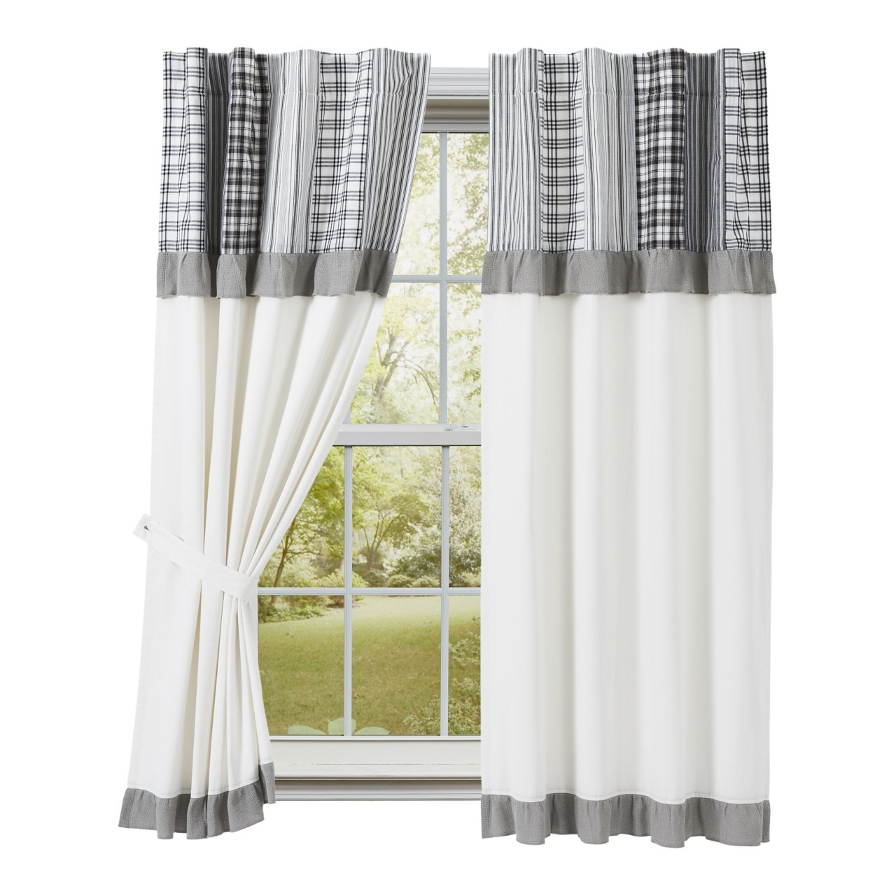 Sawyer Mill Black Panels with Attached Patchwork Valance - Thumbnail 3