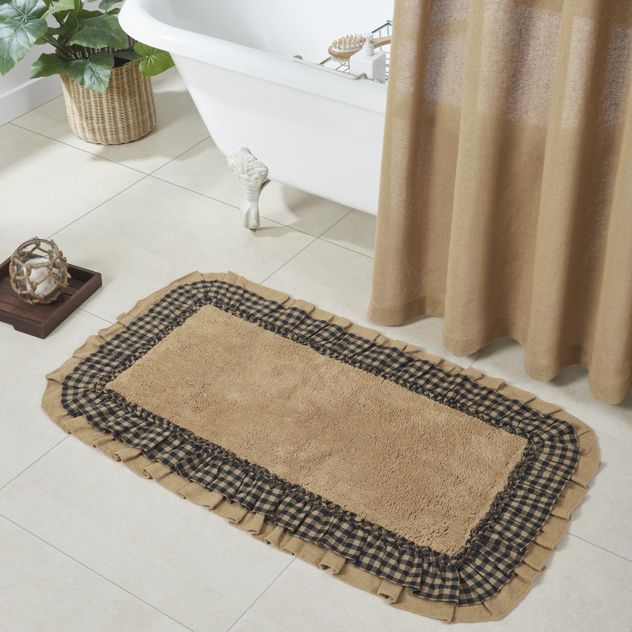 Burlap Natural With Black Check Bath Mat - Thumbnail 2
