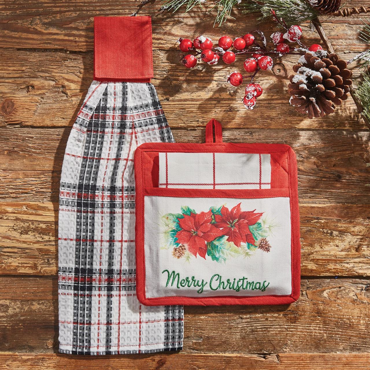 Poinsettia Pine Pocket Potholder Set - Thumbnail 2
