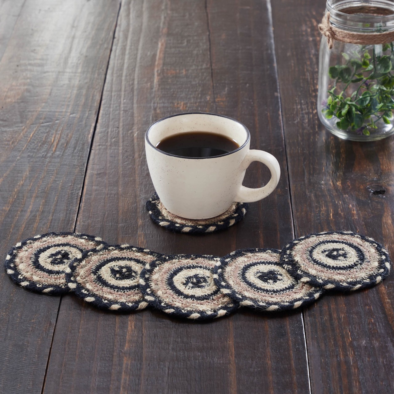 Sawyer Mill Charcoal Creme Jute Coasters - Thumbnail 3