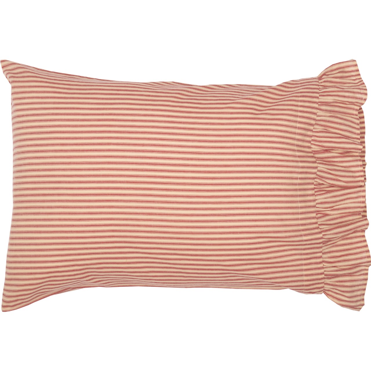 Sawyer Mill Red Ticking Stripe Ruffled Pillowcases - Standard Set of 2 - Thumbnail 2