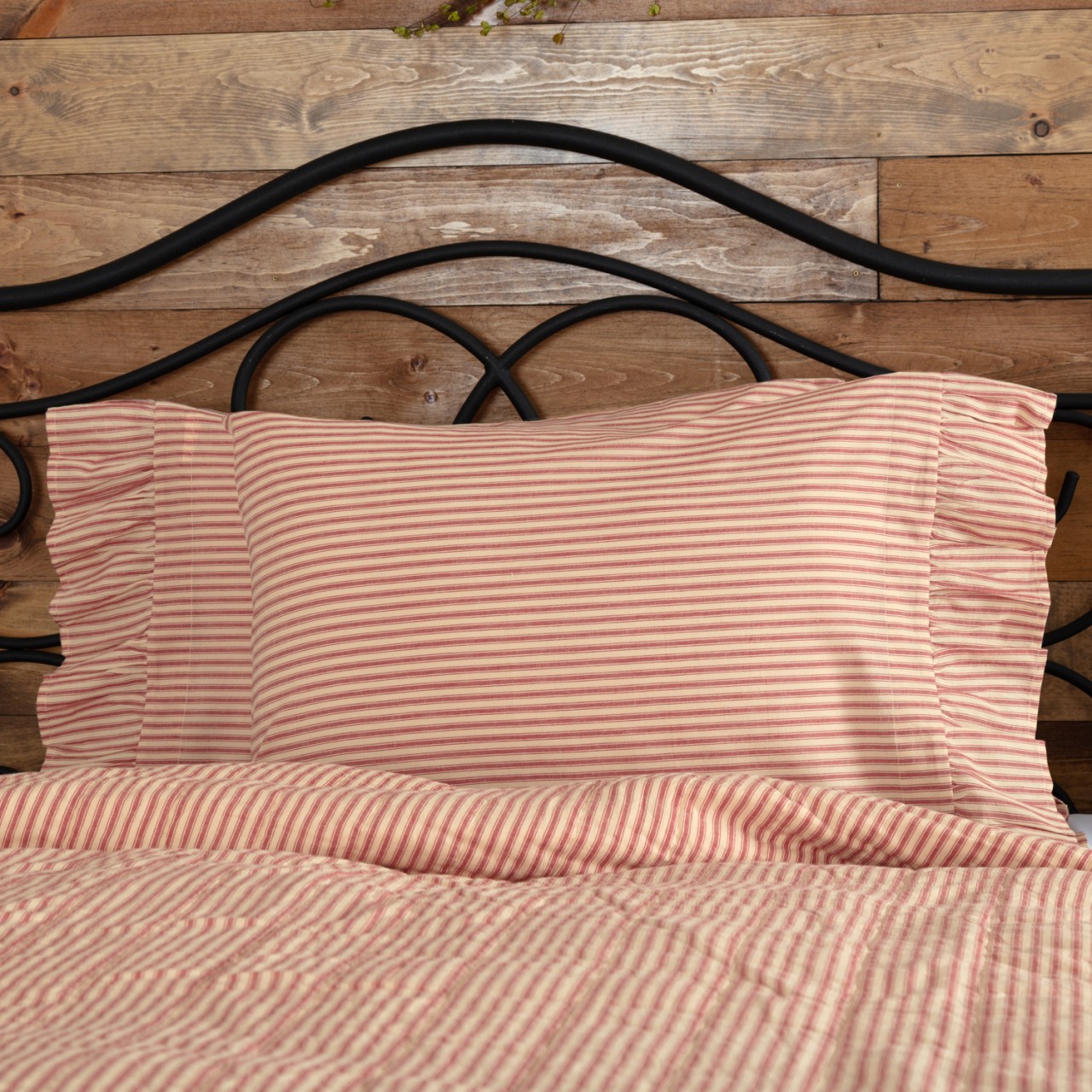 Sawyer Mill Red Ticking Stripe Ruffled Pillowcases - Standard Set of 2 - Thumbnail 3