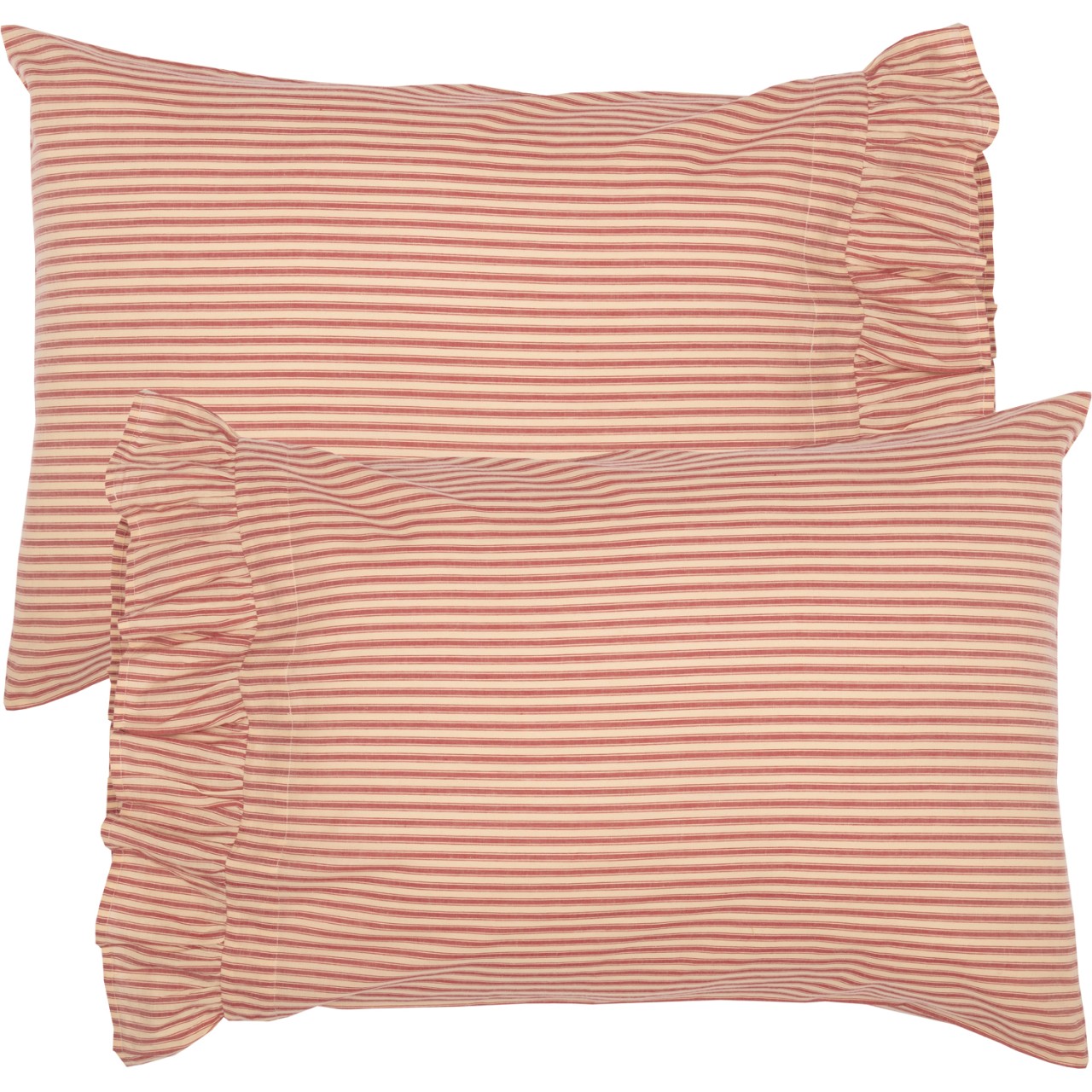 Sawyer Mill Red Ticking Stripe Ruffled Pillowcases - Standard Set of 2