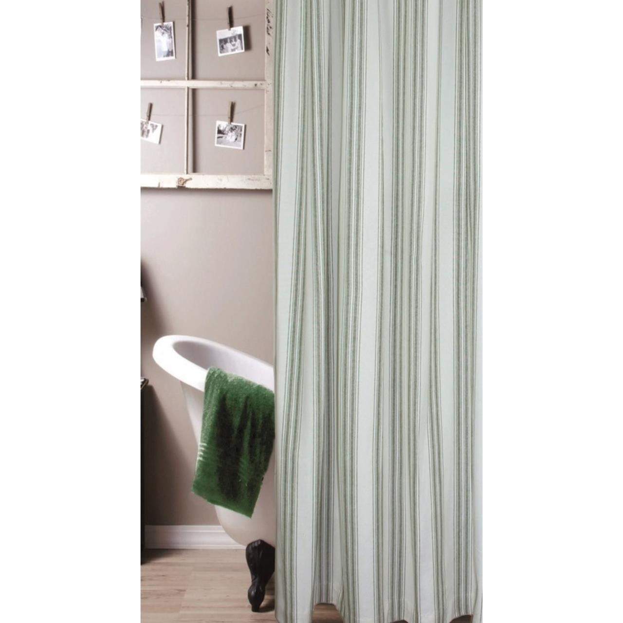 Grain Sack Stripe Sage Shower Curtain - Thumbnail 2