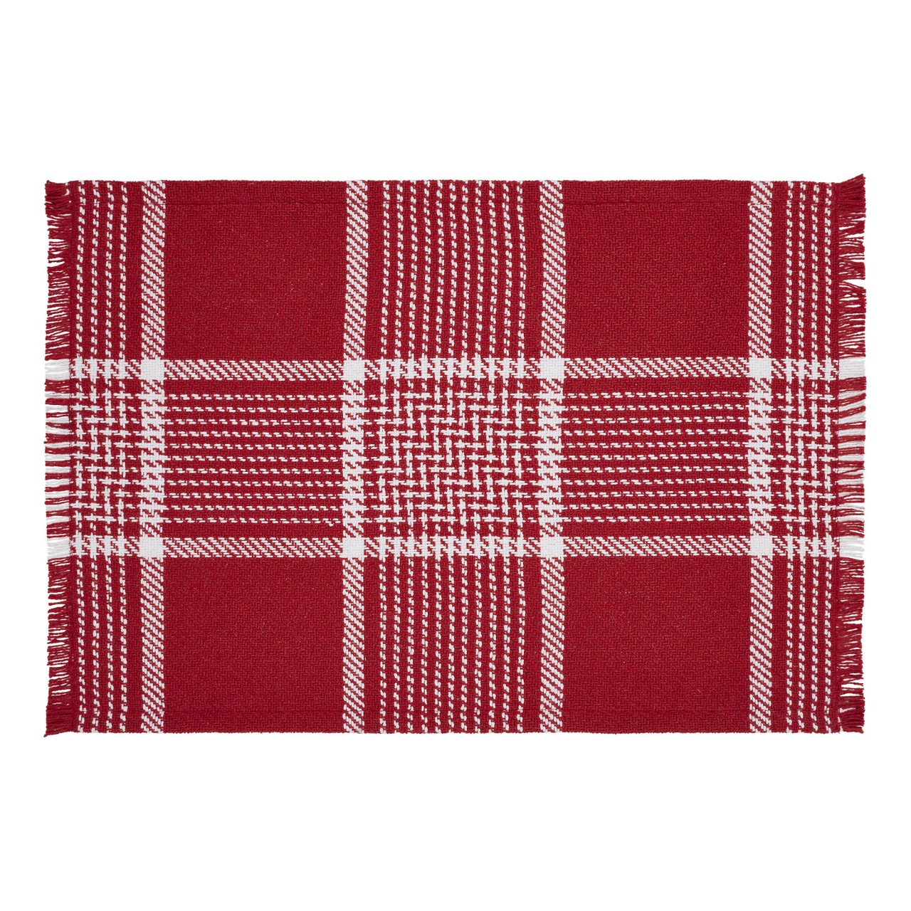 Eston Red & White Plaid Fringed Placemats - Set of 2 - Country