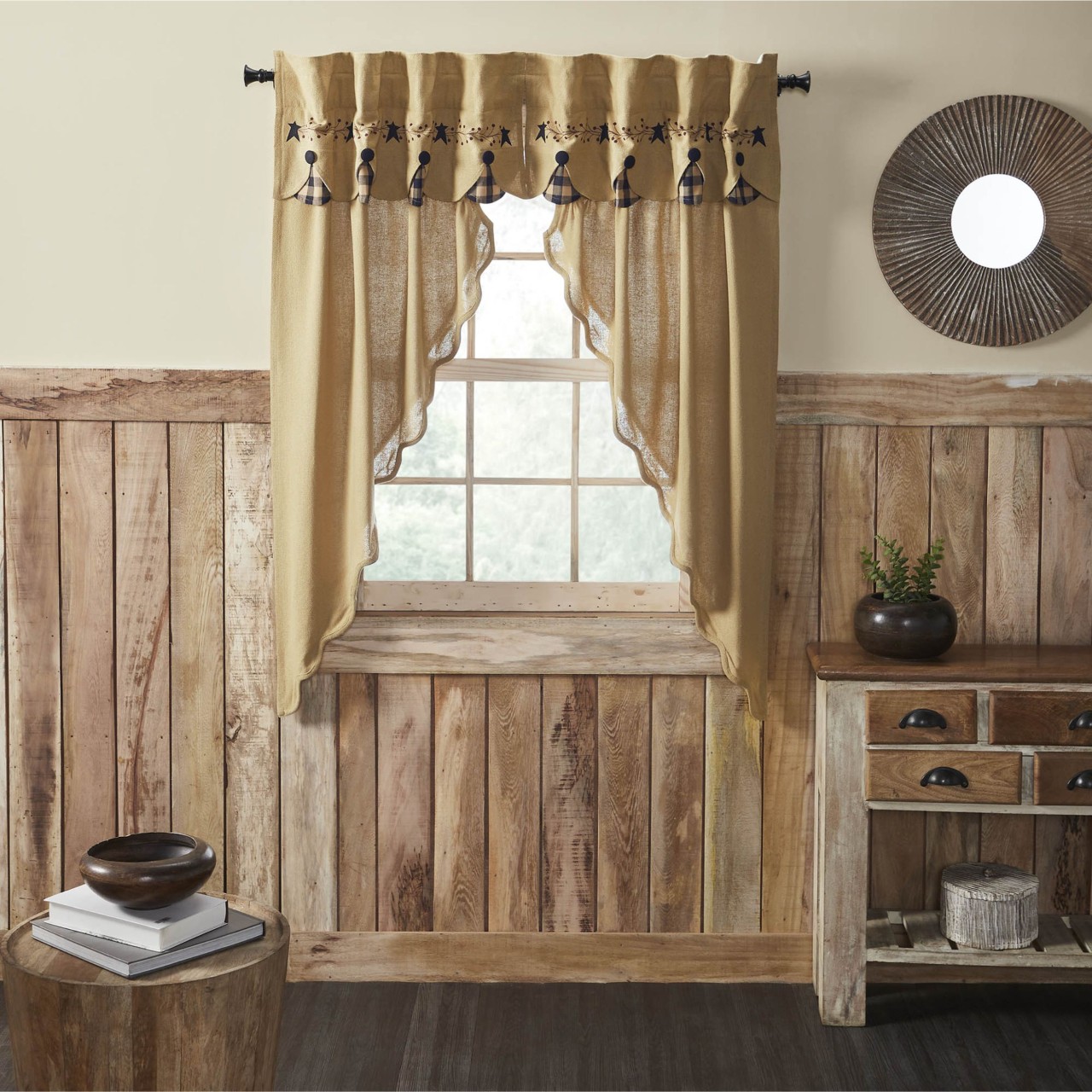 Pip Vinestar Lined Layered Prairie Gathered Curtains - Set of 2