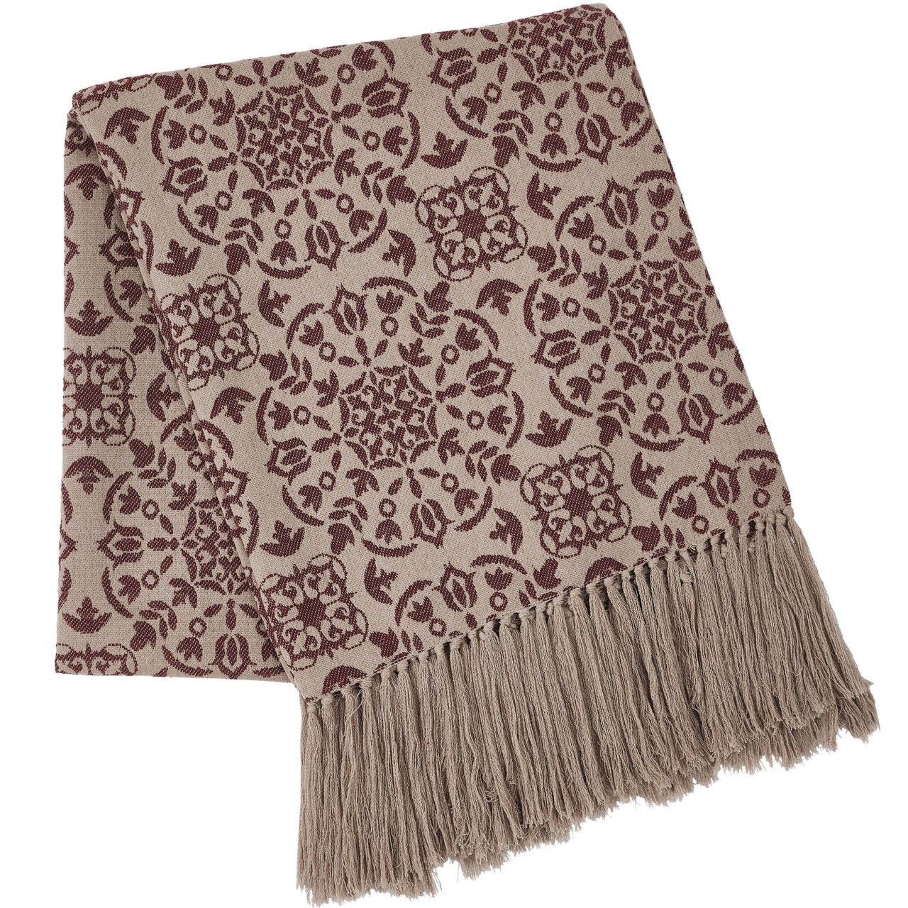 Custom House Burgundy Tan Jacquard Woven Throw - 50x60