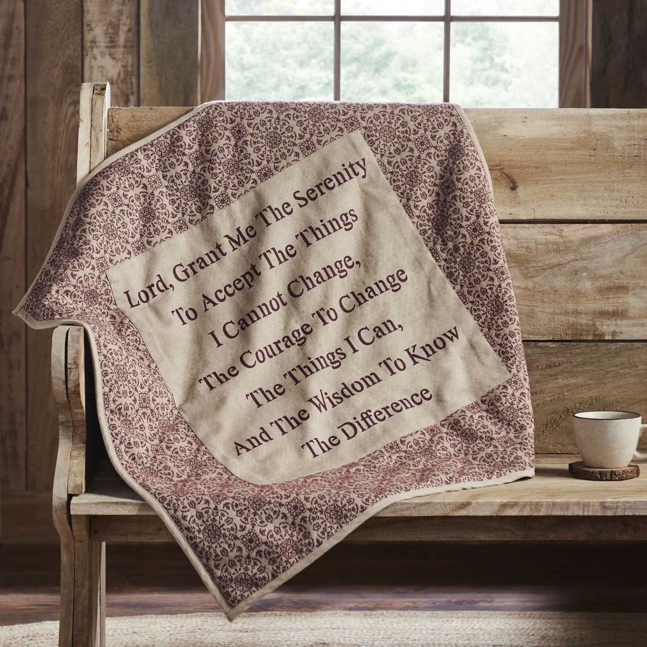Custom House Burgundy Tan Jacquard Quilted Lap Throw