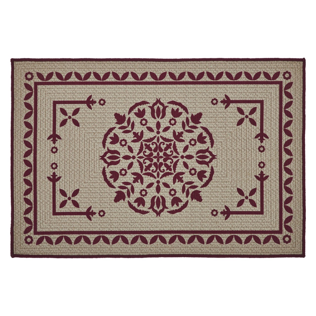 Custom House Burgundy Tan Jacquard Bath Mat - Thumbnail 2