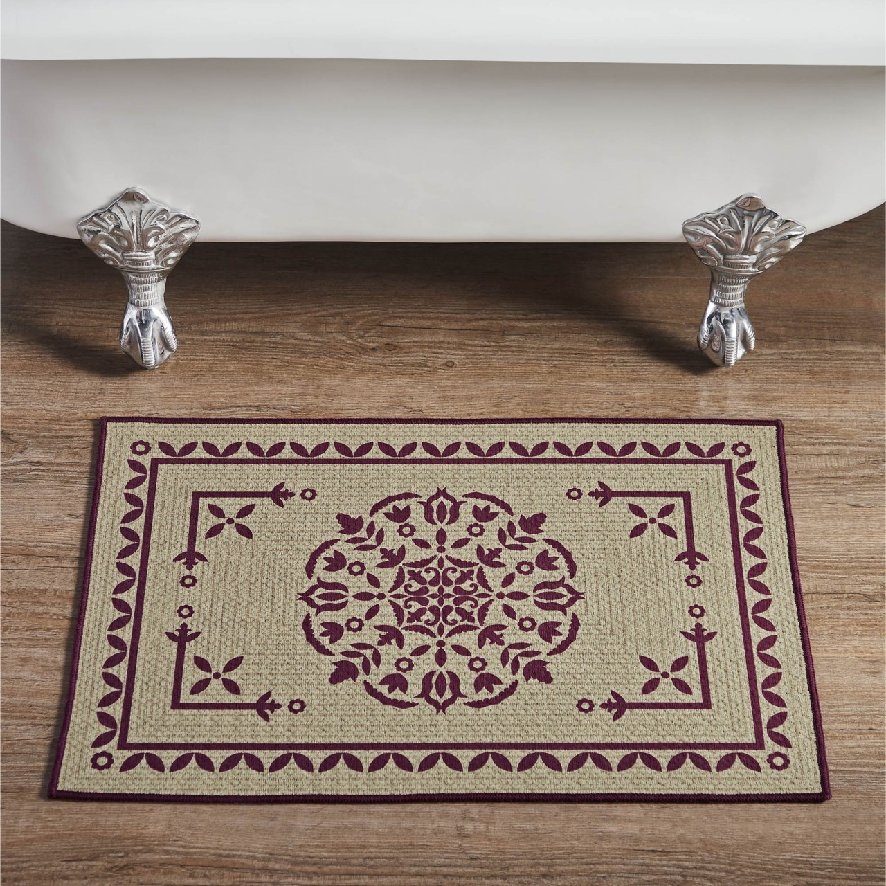 Custom House Burgundy Tan Jacquard Bath Mat