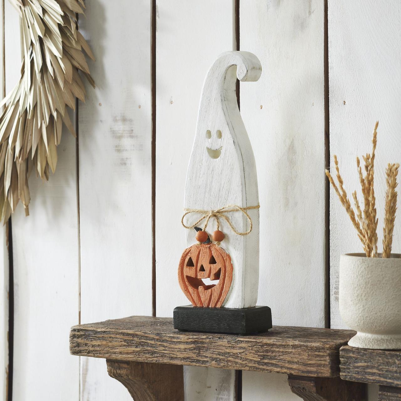 Happy Jack O Lantern Wooden Ghost - 12.5