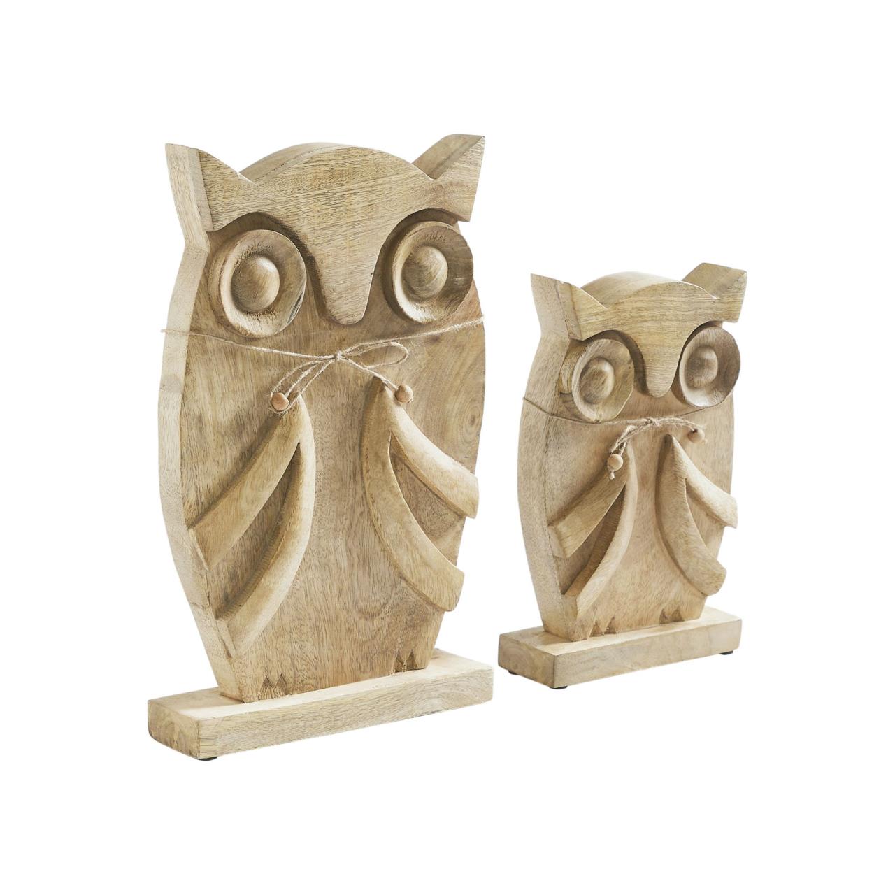 Wooden Owls - Natural Set of 2 - Country Village Shoppe