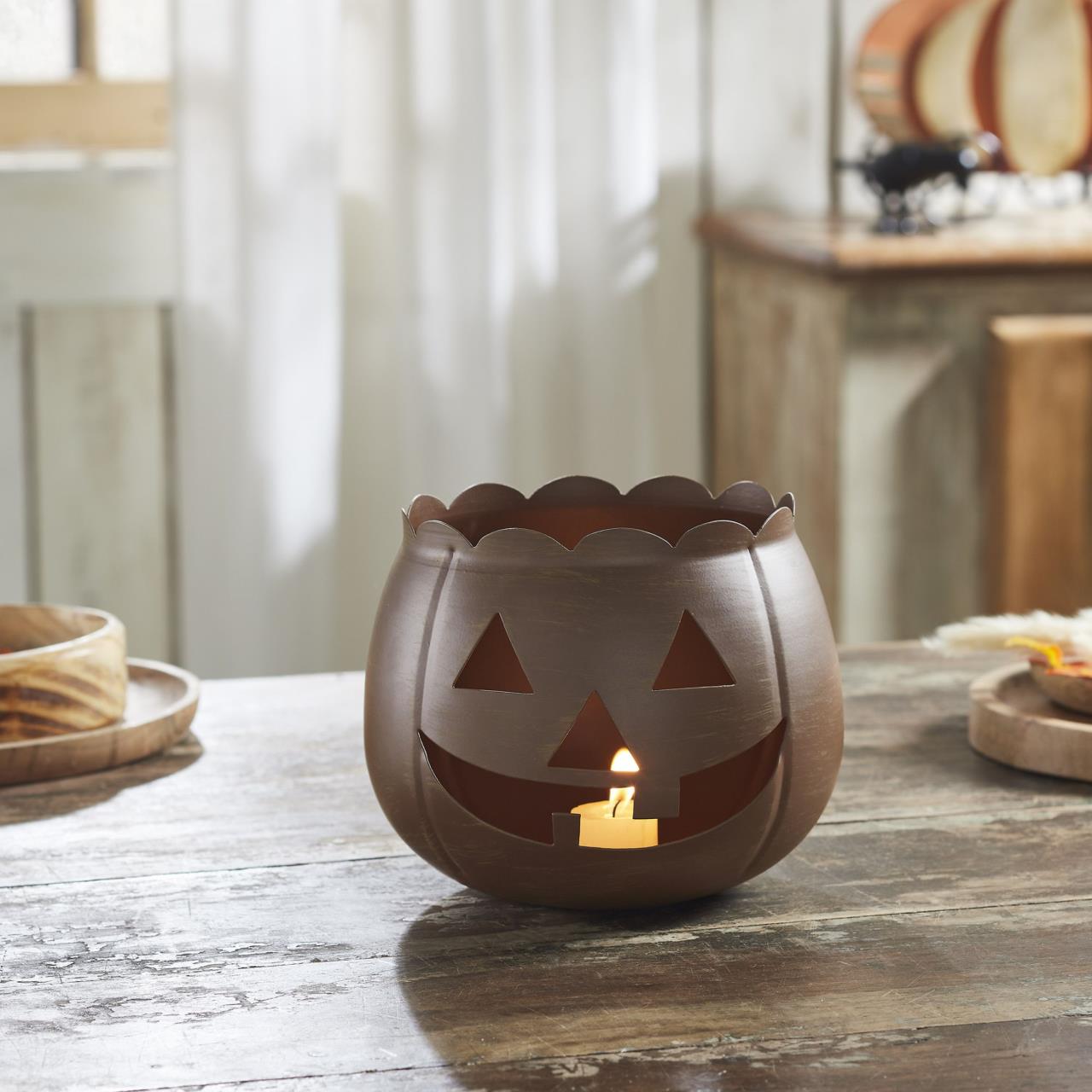Jack O Lantern Candle Holder - Bronze 7.5x6.25 - Country Village