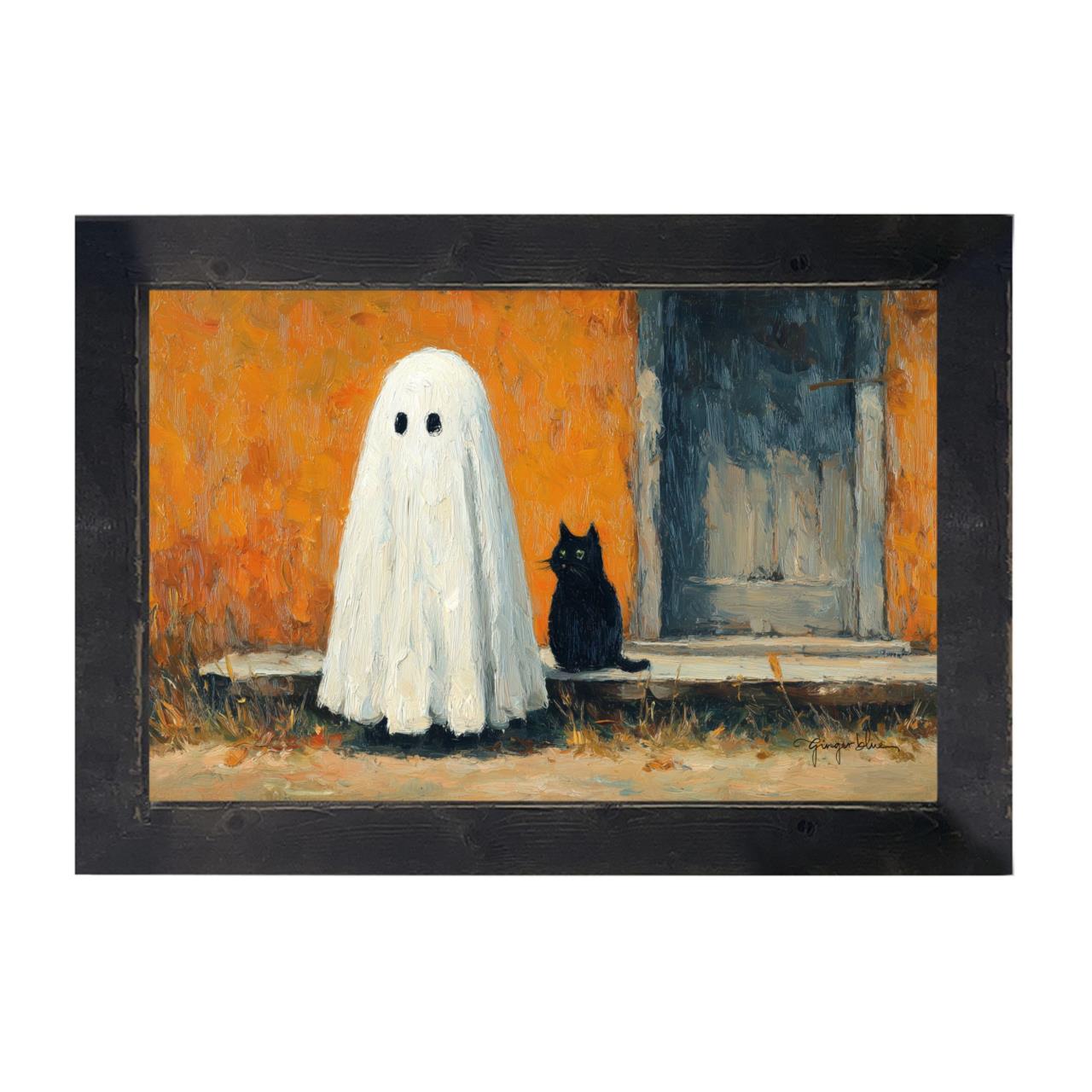 Ghost With Black Cat - Black Frame 16x10 - Country Village Shoppe