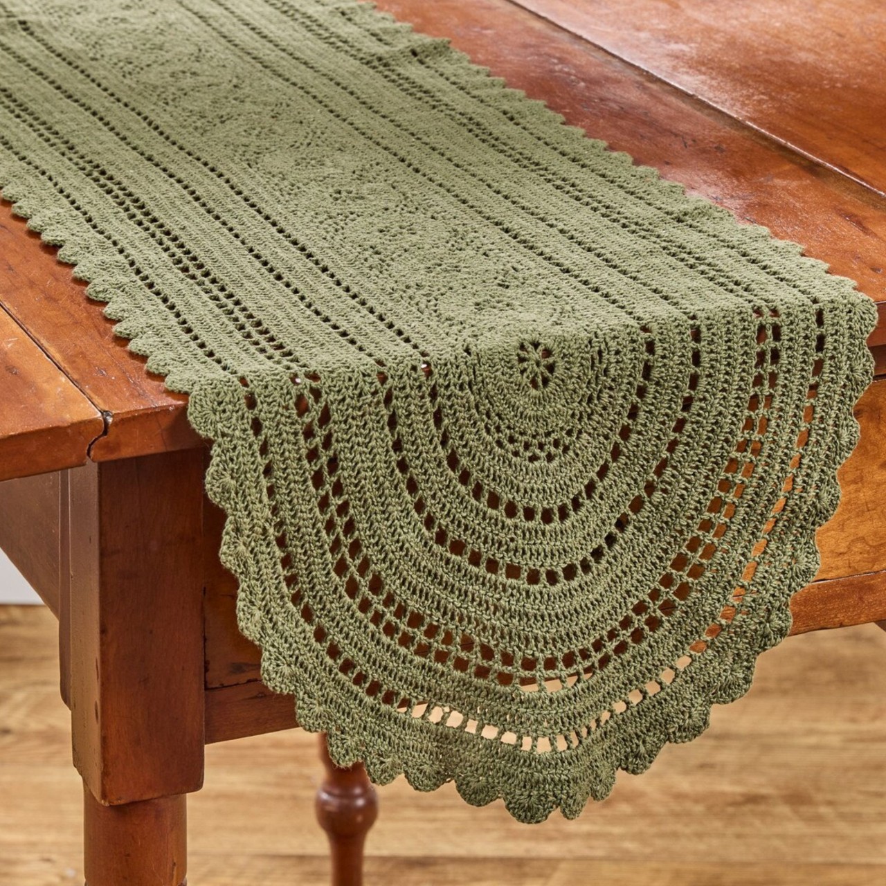 Addison Crochet Matcha Green Table Runners - Country Village Shoppe