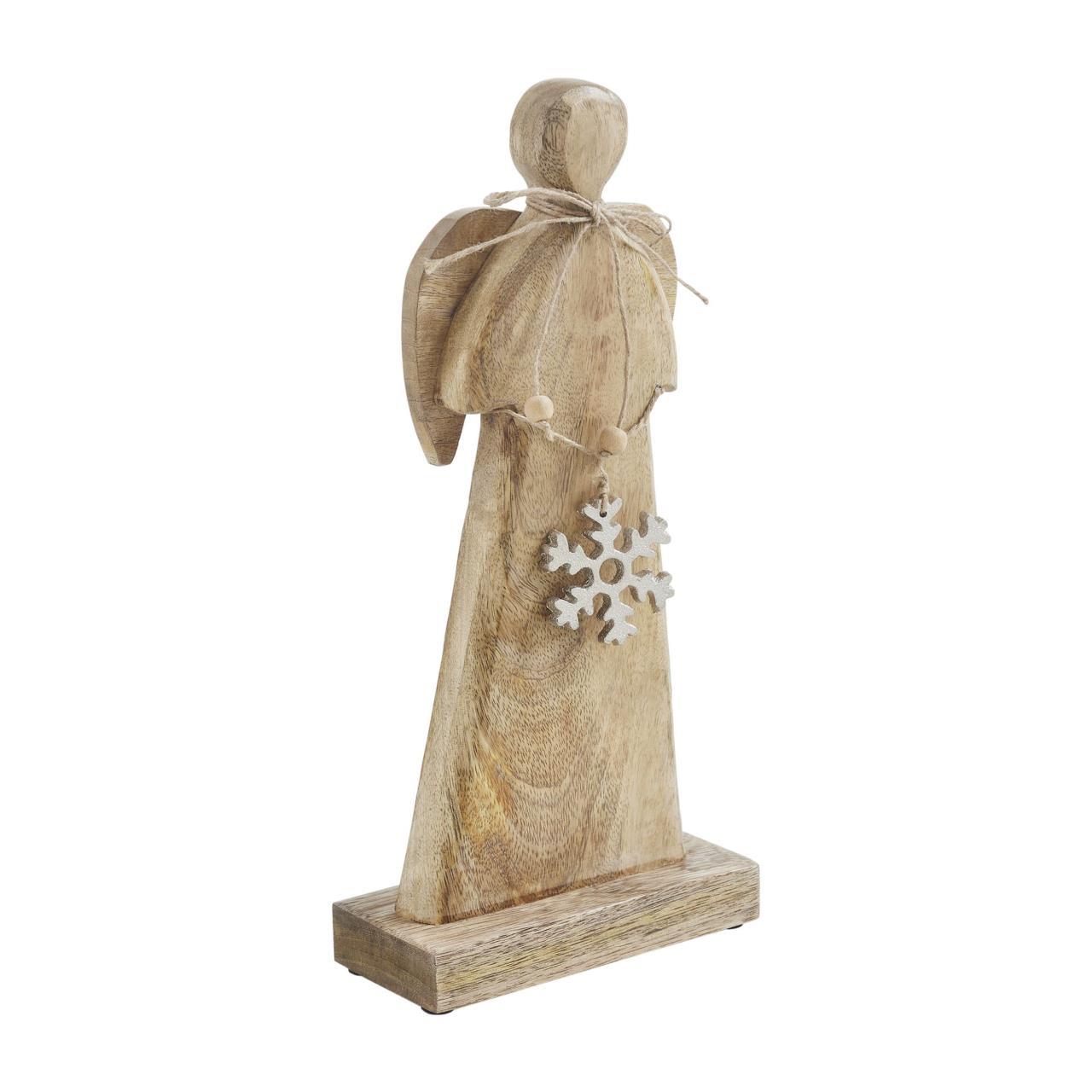 Natural Wooden Angel With Metal Snowflake - 5.75x12 - Country