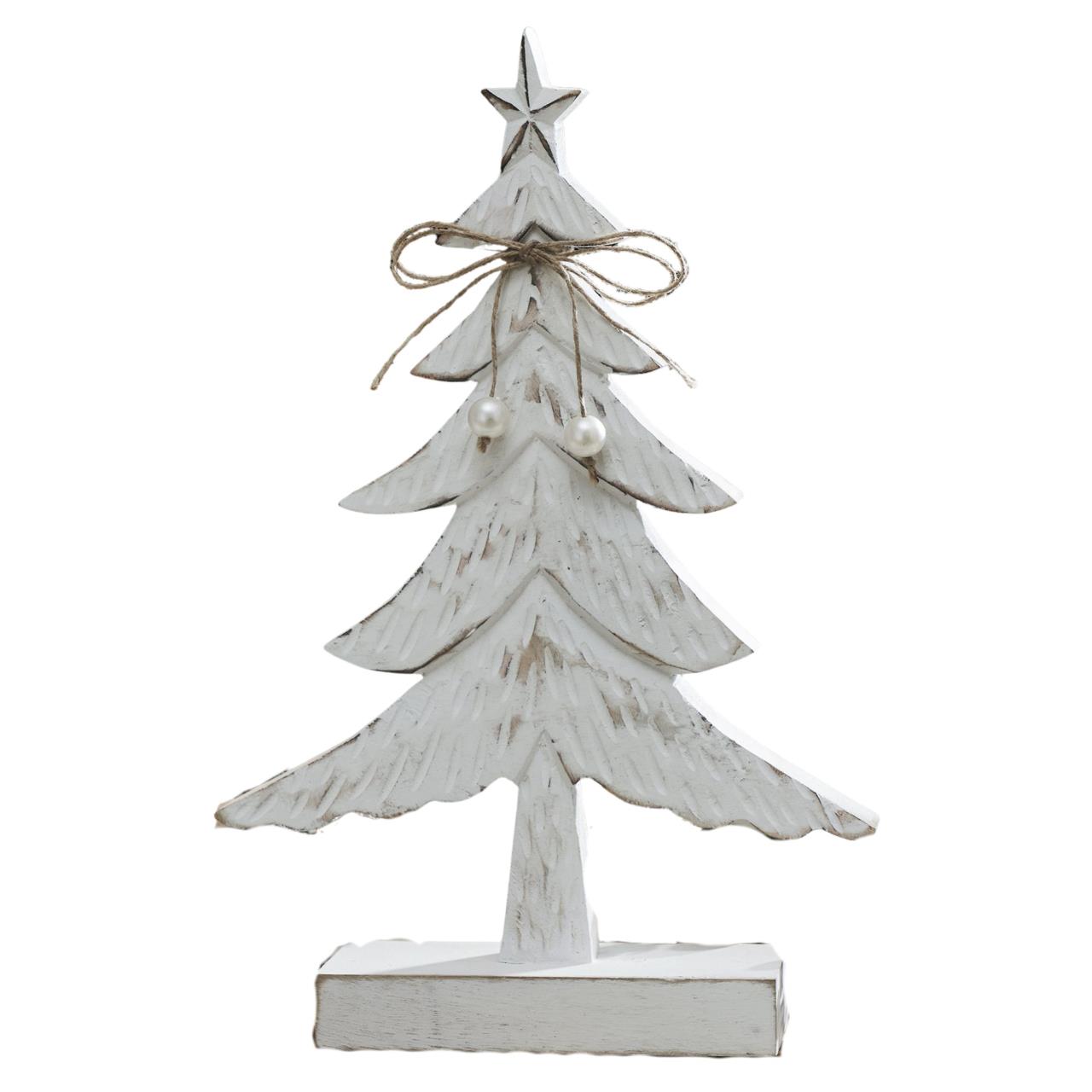 Festive Fir Distressed White Wooden Tree - Large 8.25x12.75
