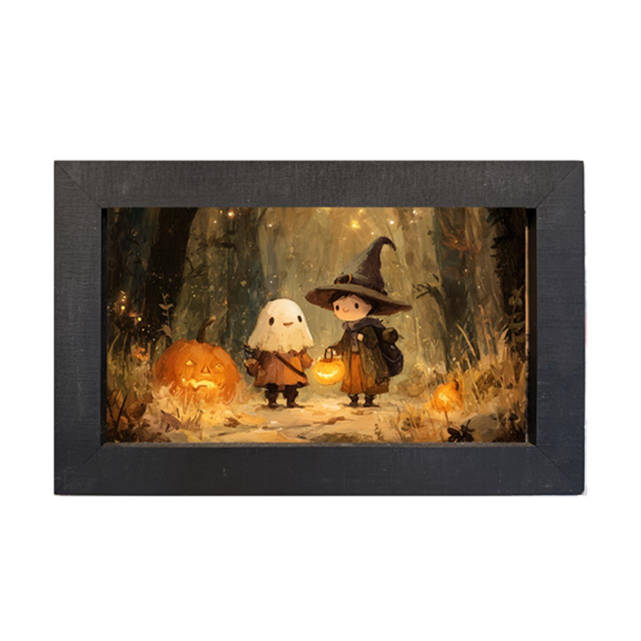 Halloween Friends Ghost and Witch - Black Frame 16x10 - Country