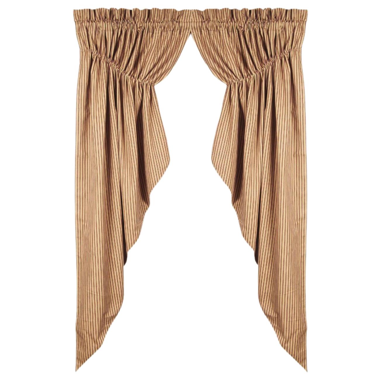York Ticking Red Prairie Gathered Curtains