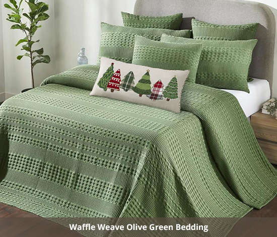 Waffle Weave Olive Green Bedding