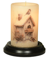 Candle Sleeve - Rustic Winter Birdhouse