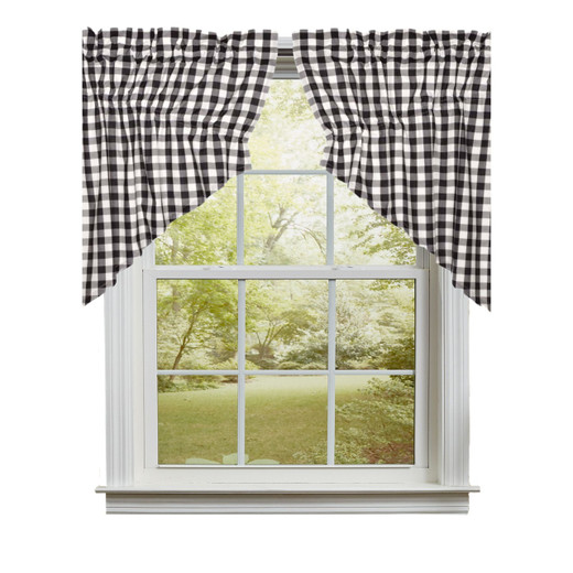Annie Buffalo Check Black Prairie Gathered Curtains - 72x36