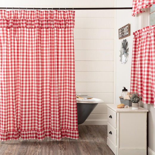 Annie Buffalo Check Red Shower Curtain - Ruffled