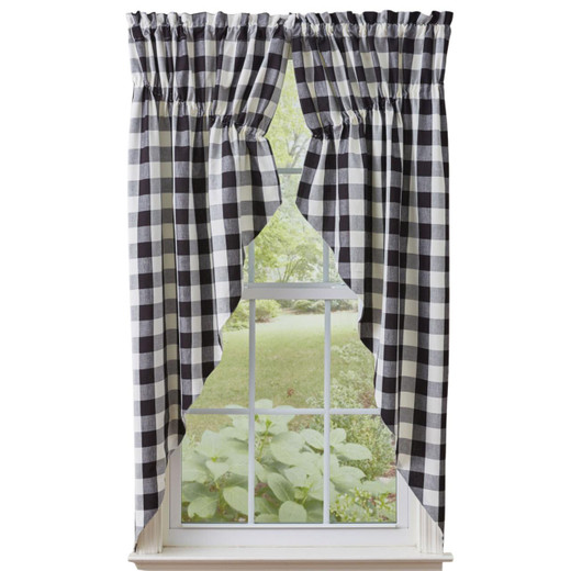 Wicklow Check Black & Cream Prairie Gathered Curtains - 72x63