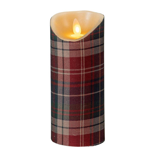 Gray & Burgundy Plaid Timer Candle - 3x7 Pillar