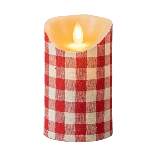 Red & White Gingham Timer Candle - 3x5 Pillar